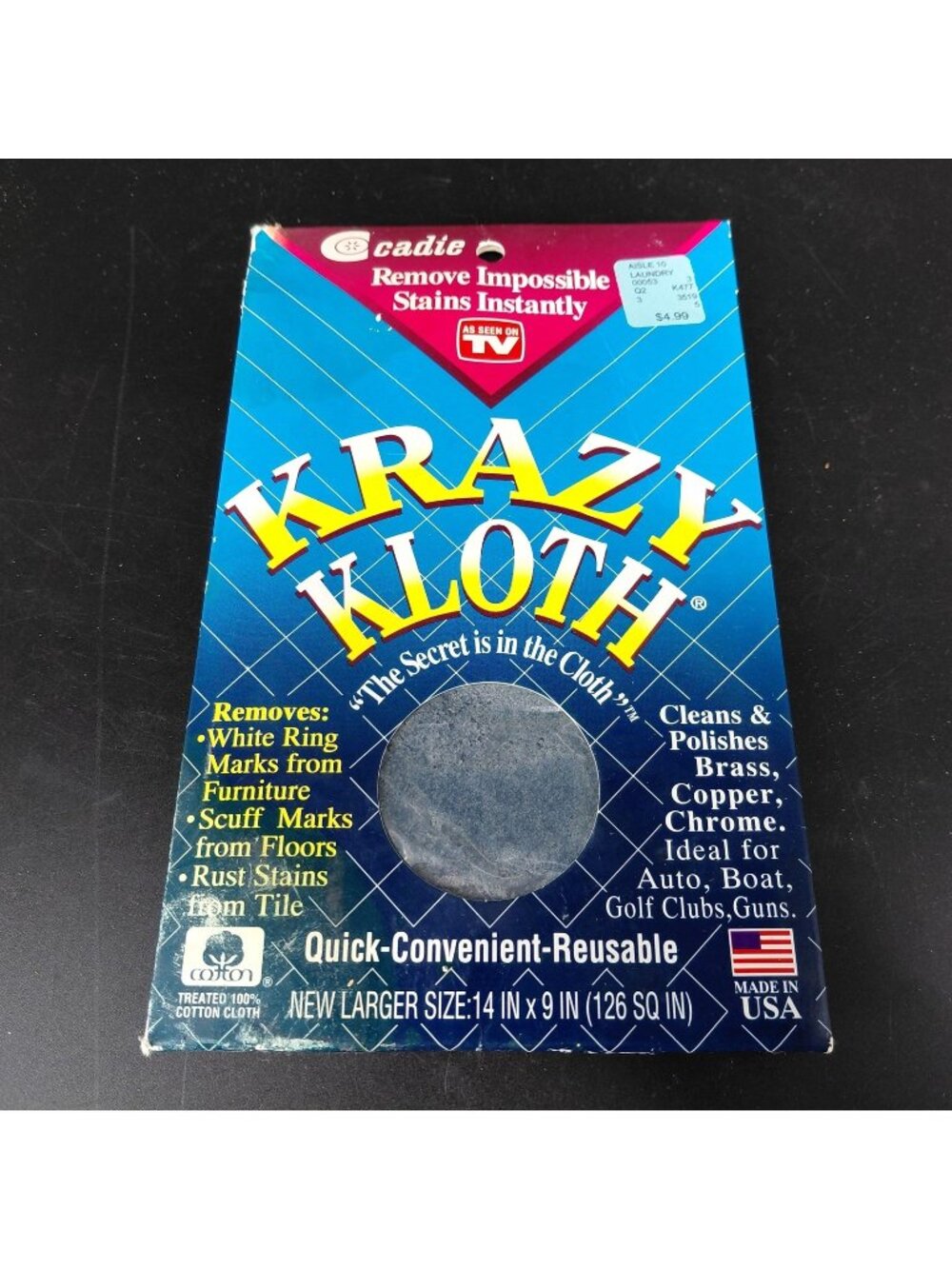 Cadie Krazy Kloth Large Gray Cotton Metal Cleaning Polishing Cloth Reusable USA